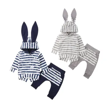 

Newborn Baby Boys Girl 3D Rabbit Striped Clothing Set Toddler Kids Hoodies T-shirt Tops+Pants Leggings Autumn Clothes Sunsuit
