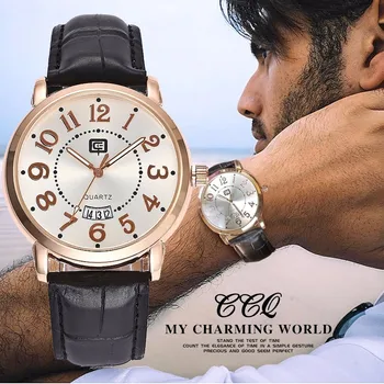 

CCQ Men Quartz Watches Top Band Luxury Leather Business Watches Casual Fashion Wrist Watches Male Clock Relogio Masculino