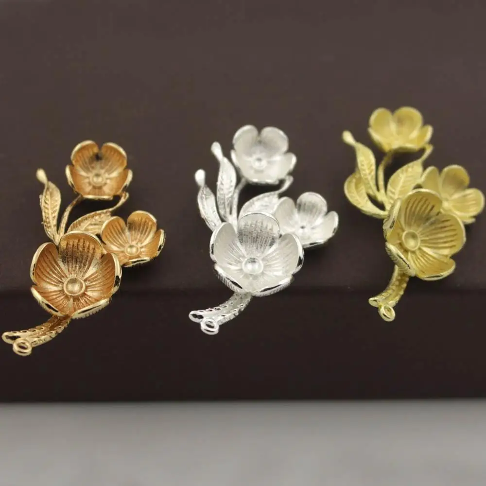 

Filigree Flower Leaf Branch Pendant Charms Stone Beads Caps Base Quality Metal DIY Stuffs Phoenix coronet Jewelry Accessories