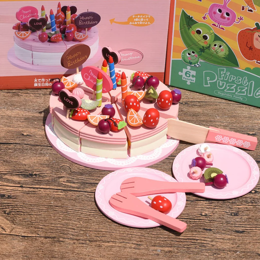 Большое веселое рождественское фруктовое пирожное на день рождения и посуда деревянные режущие игрушки развивающие ролевые игры игровой набор
