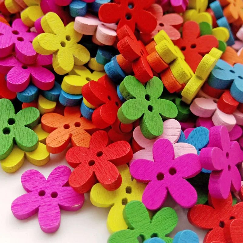 

Wood sewing craft button scrapbooking flower mixed color 2 holes wood button flatback diy hamdmade wooden button