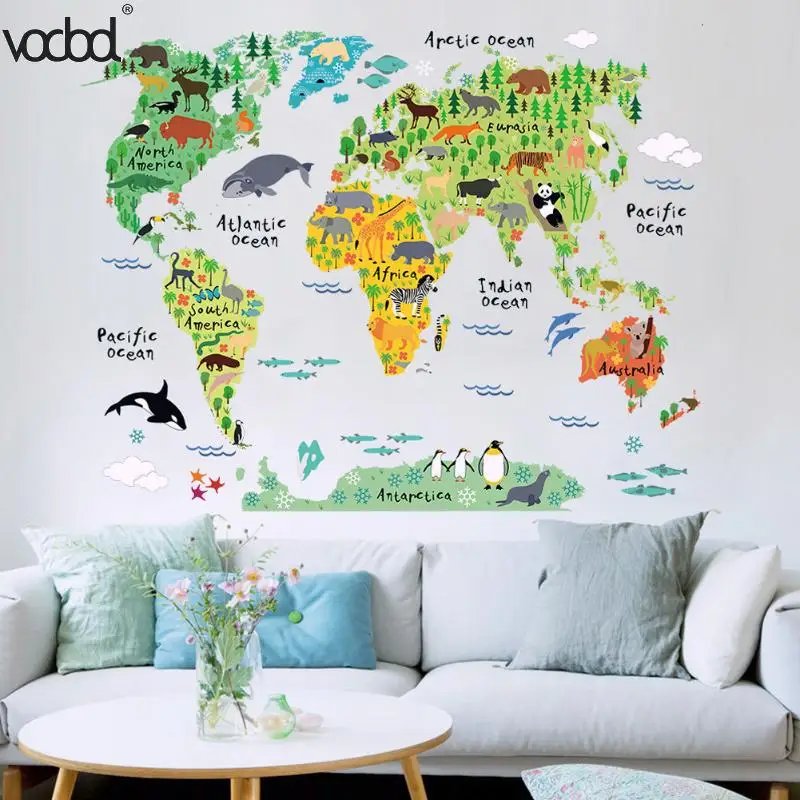 

Funny and Educational Removable DIY PVC Mural Wallpaper Animal World Map Stickers Decal for Home School Office Stationery Gifts