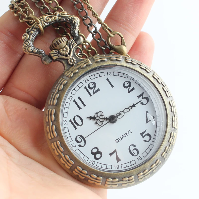Карманные часы Bronz простой стиль мультфильм кварцевые карманные часы цепи цепочки и ожерелья для женщин/для мужчин часы подарок