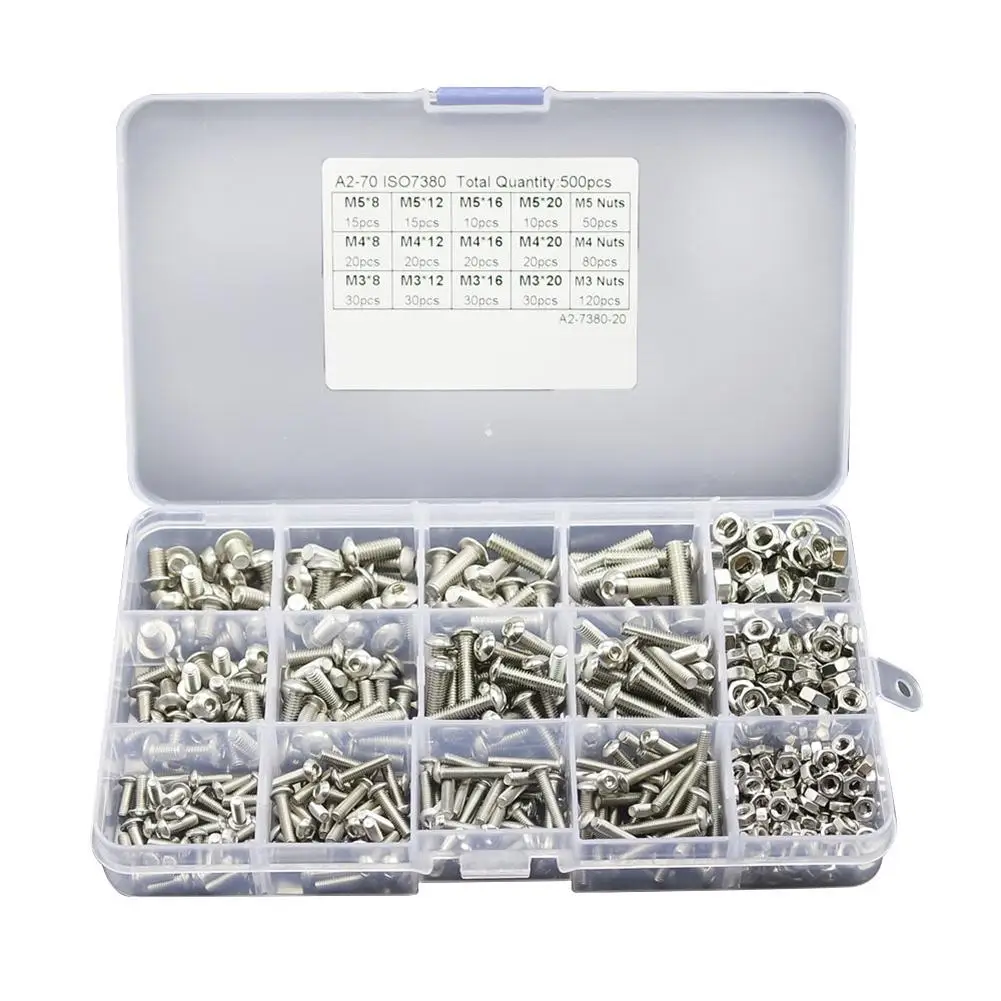 

500pcs M3 M4 M5 Stainless Steel 304 Round Head Hexagon Screw With Nut Combination Set
