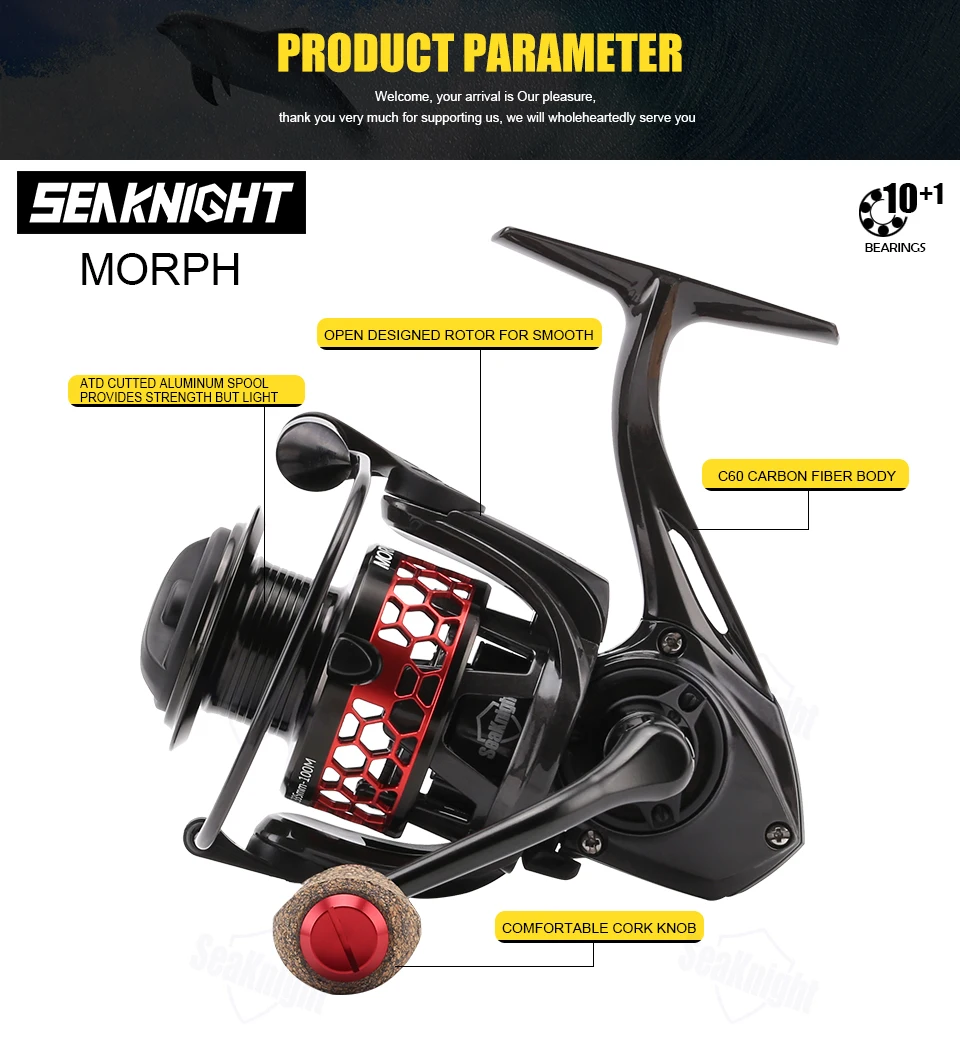 Carretel de Fibra Seaknight Morph Pesca Reel11bb 5.2: 1 Atd Cutted Alumínio Carbono Corpo Fechar Molinete 2000 3000 21 Esporte e Lazer