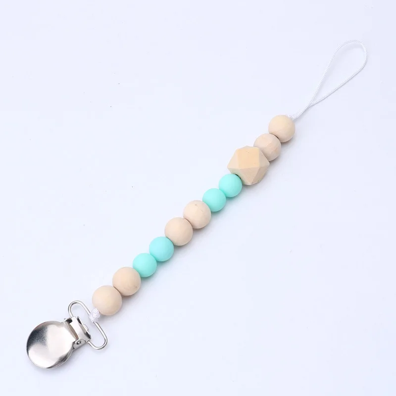 ideacherry Baby Pacifier Clips Infant Silicone and Wood Pacifier Chain Baby Soother Chew Toys Baby Shower for Toddler Kids Gifts