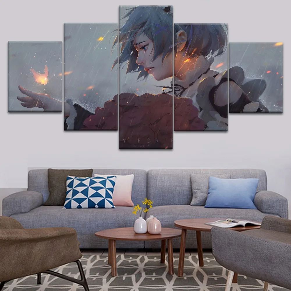 

HD Printing Canvas Painting 5 Pieces Re: from zero to different world life Modular Type Poster Home Decor Living Room Framework