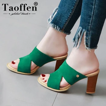 

TAOFFEN 5 Colors Women High Heel Sandals Fashion Open Toe Heeled Summer Shoes Women Casual Slip On Slippers Shoes Size 34-43