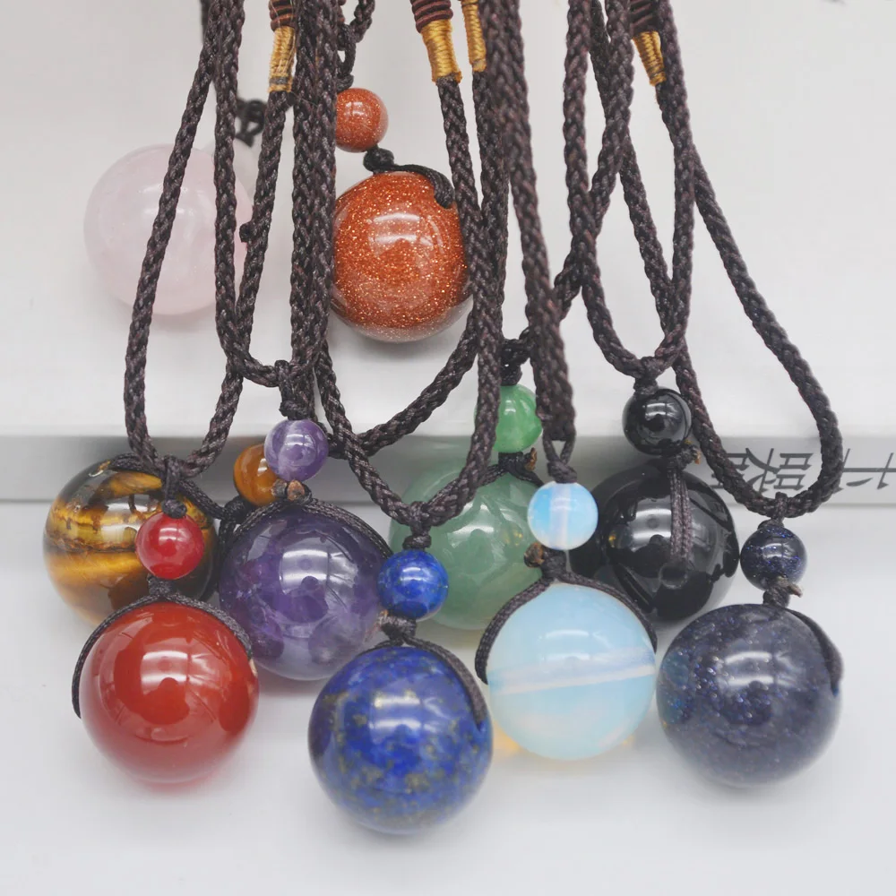 

Natural Mixed Stone Aventurine/Agate/Tigereye/Opal/Lapis/Amethyst Round Adjustable Nylon Rope Braid Necklace Jewelry 10PCS