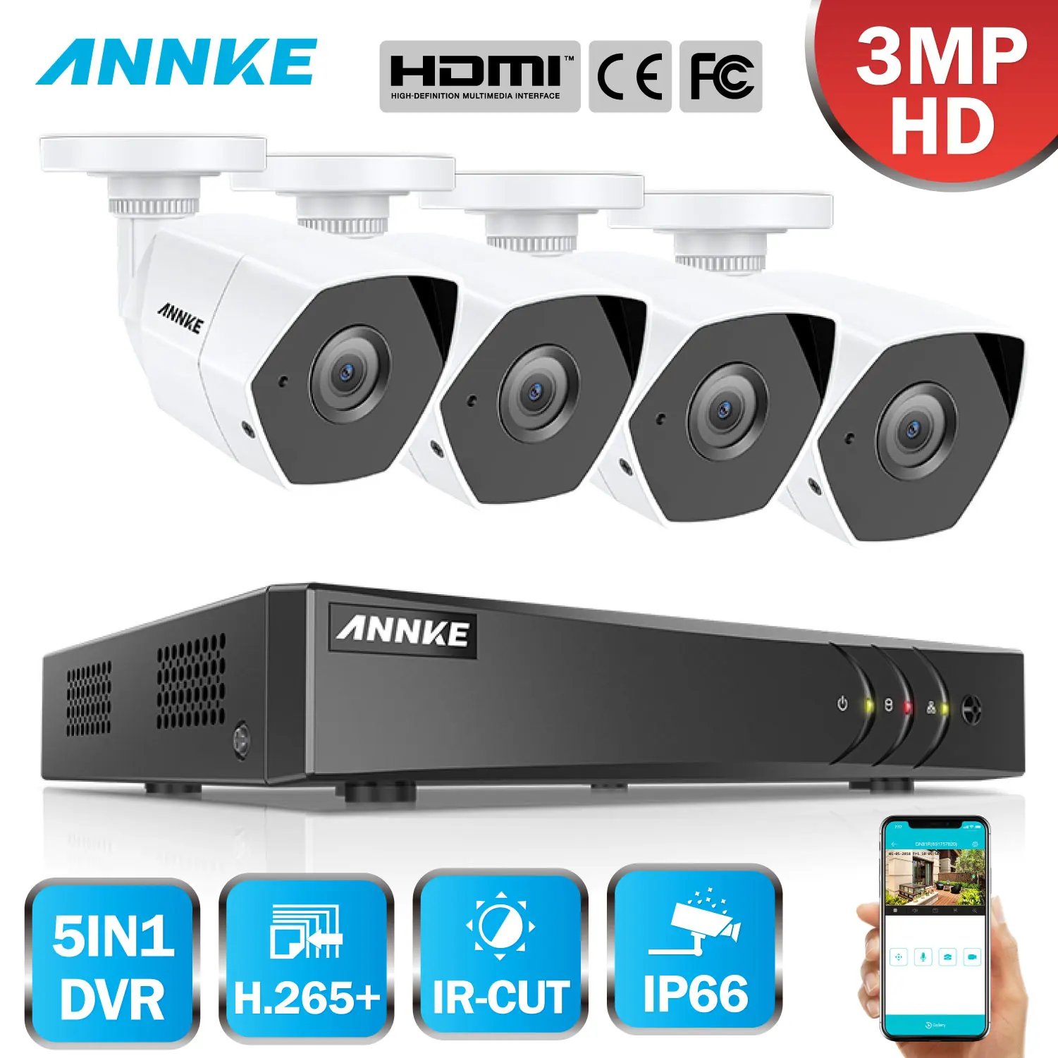  ANNKE FHD 4CH 5in1 3MP Home Outdoor CCTV Security System Kit With 3MP Surveillance Bullet Weatherpr