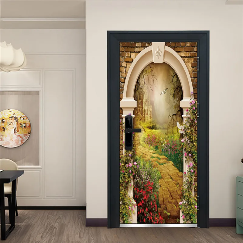 2 шт./компл. наклейки на дверях простой узор самоклеящиеся обои фрески корка и красивые пейзажи обои для Гостиная - Цвет: DZMT096