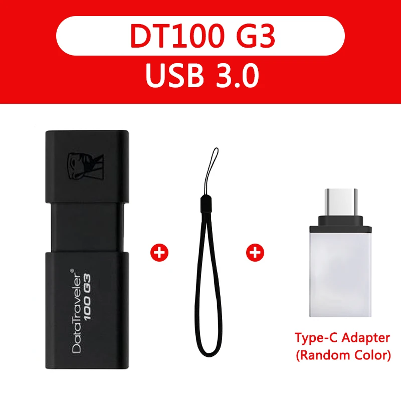 Kingston Usb флеш-накопитель 16 Гб Флешка карта памяти 8 ГБ 16 ГБ 32 ГБ 64 Гб высокоскоростная Usb флеш-накопитель Memoria cle usb 3,0 флеш-накопитель U диск - Цвет: DT100G3-B