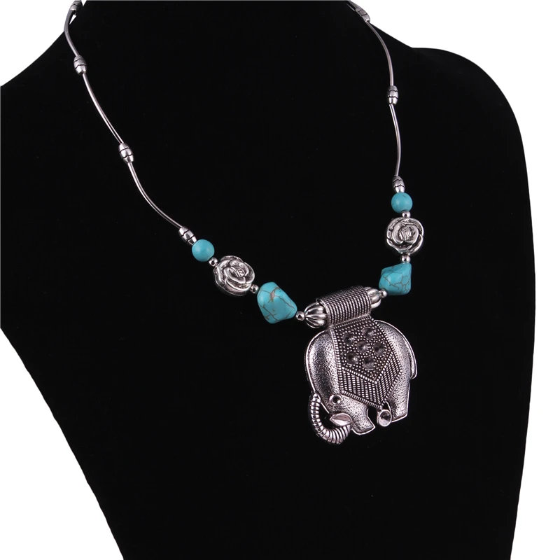 Tenande винтажное ожерелье с подвеской в виде цветов слона из натурального камня для женщин, ювелирные изделия в богемном стиле тибетского серебристого цвета