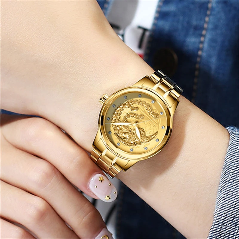 Lovers Gold Top Роскошные мужские часы браслет из нержавеющей стали наручные кварцевые