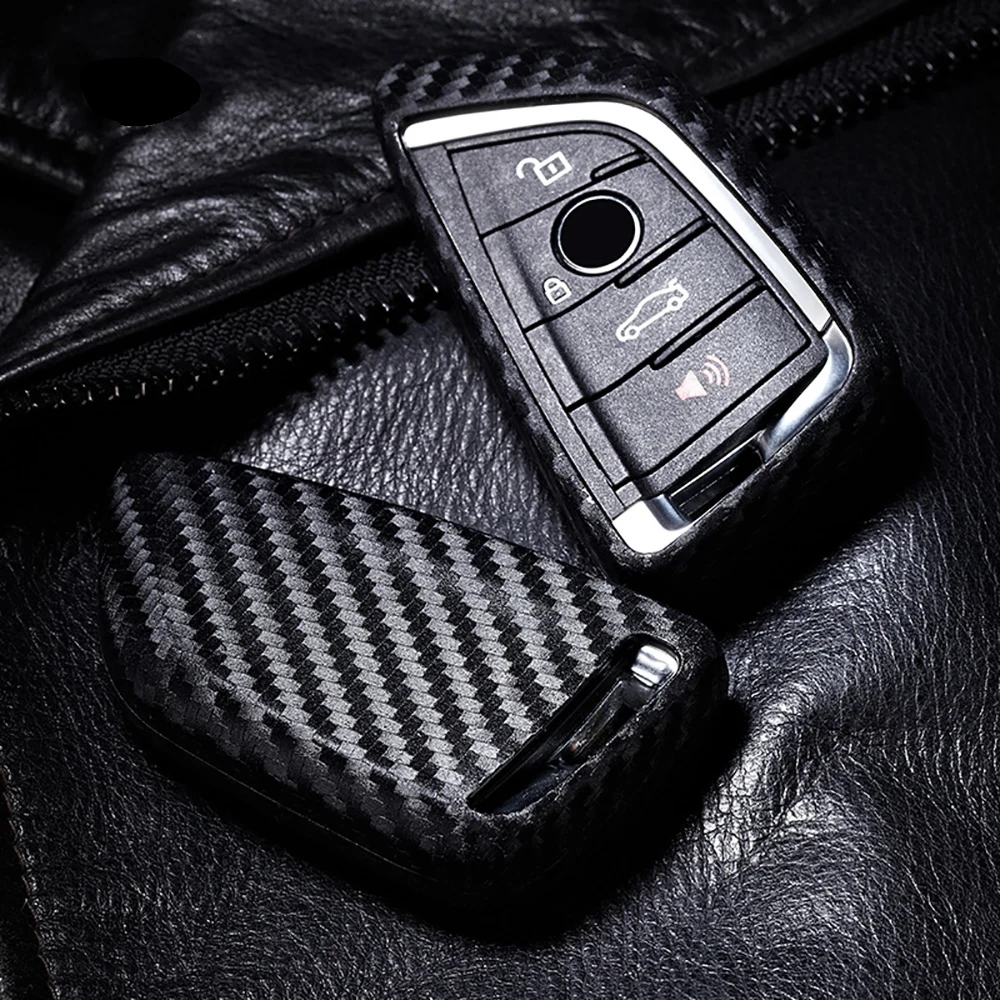 Carbon Fiber Pattern Silicone Auto Car Remote Key Case Cover Fob Holder ...