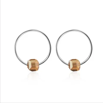 

TJP Latest Crystal Geometric Female Stud Earrings For Women Jewelry Trendy Silver 925 Earrings Lady Party Accessories Girl Gift