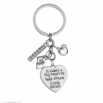 

12PC/Lot It Takes A Big Heart To Help Shape Little Minds Keychain Apple Ruler ABC Book Charms Keyring Teachers Key Chains Gifts