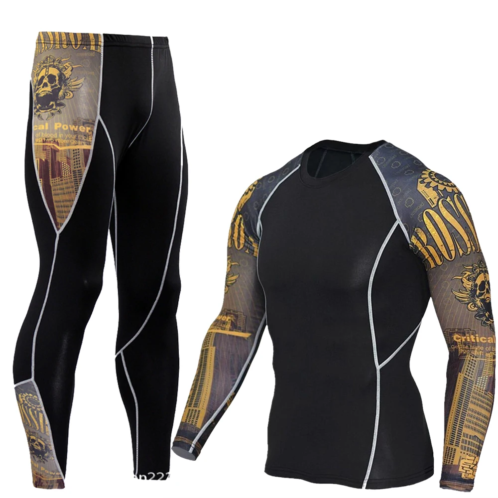 

Men's Compression Run Jogging Suits Clothes Sports Set Long T Shirt And Pants Gym Fitness Workout Tights Clothing 2pcs/Sets MMA