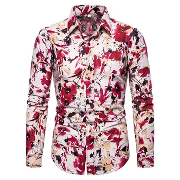 

2019 Spring Autumn New Long Sleeve Floral Men Shirt Plus Size Camisa Masculina Slim Fit Long Sleeve Mens Dress Shirts Chemise