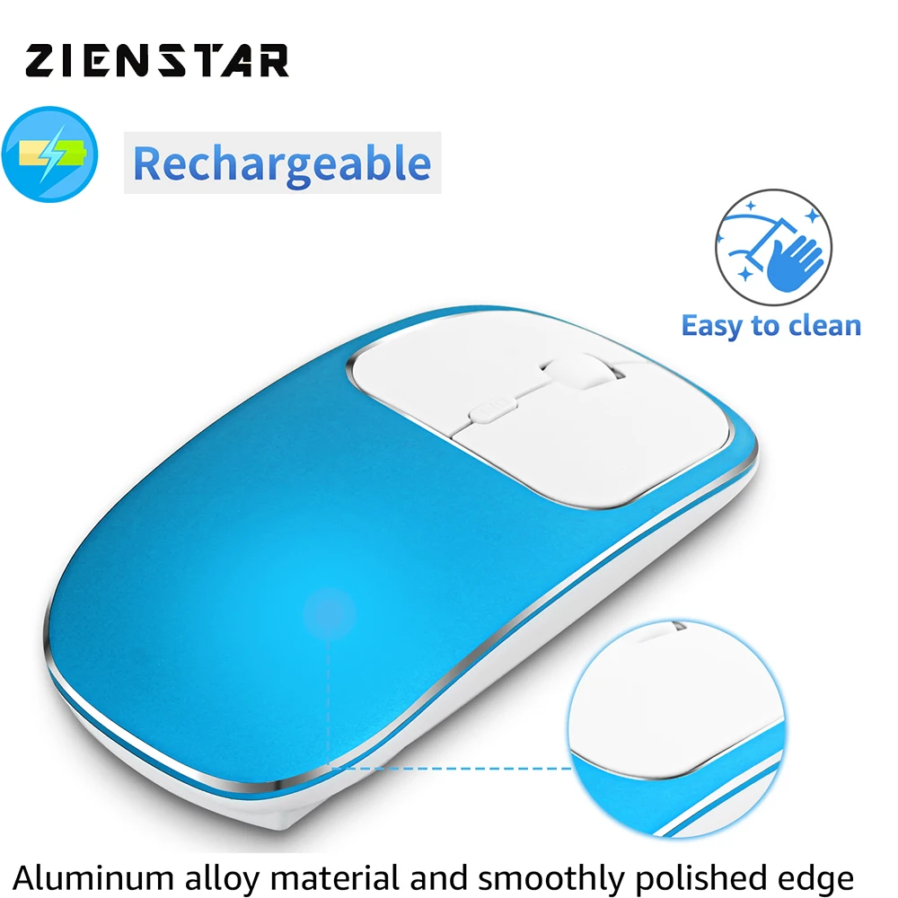 

Zienstar Rechargeable Aluminum Alloy Wireless Mouse with USB Receiver,Silent Click,600Mah Lithium Battery for Mac,Laptop,PC