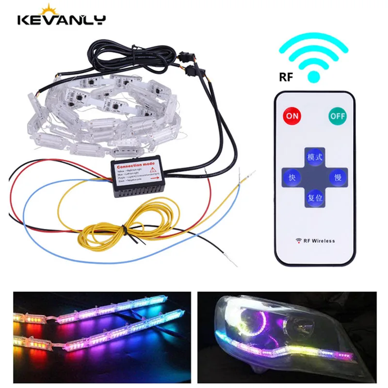 

2pcs RF Remote control RGB DRL 15 LED Flexible Flowing Waterproof Strips Light DRL Daytime Running Light Turn Signal angel eye