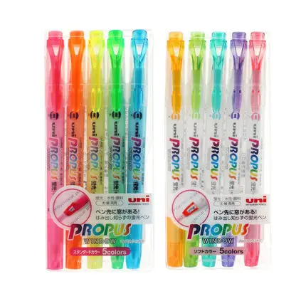 

JIANWU 5pcs/set Japanese stationery Mitsubishi UNI Visual window Fluorescent pen Double head Highlighter marker pen kawaii