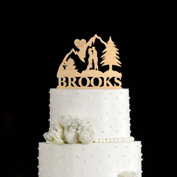 

Custom mountain wedding cake topper with Laste name for Travel