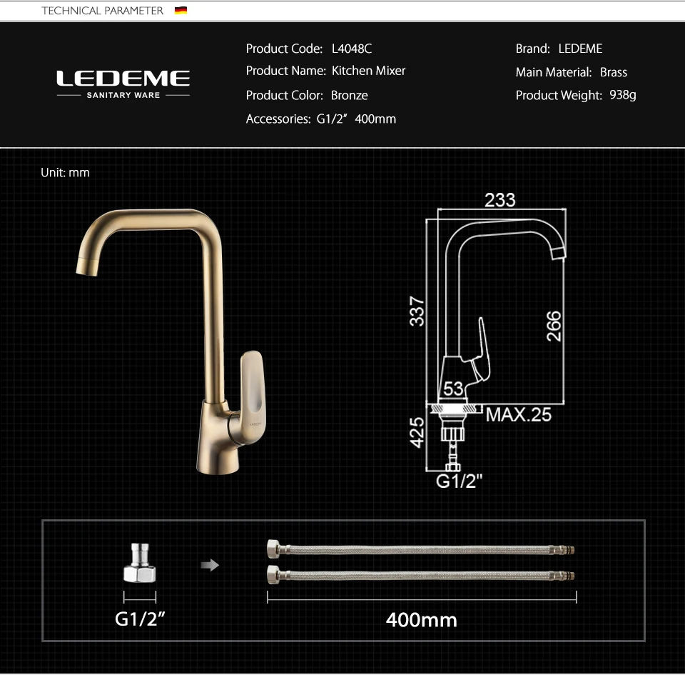 pantry cabinet LEDEME Kitchen Faucets Brass Single Handle Single Hole Finish 360 Swivel Mixers Taps Kitchen Tap Sink Mixer L4048C modern kitchen faucets