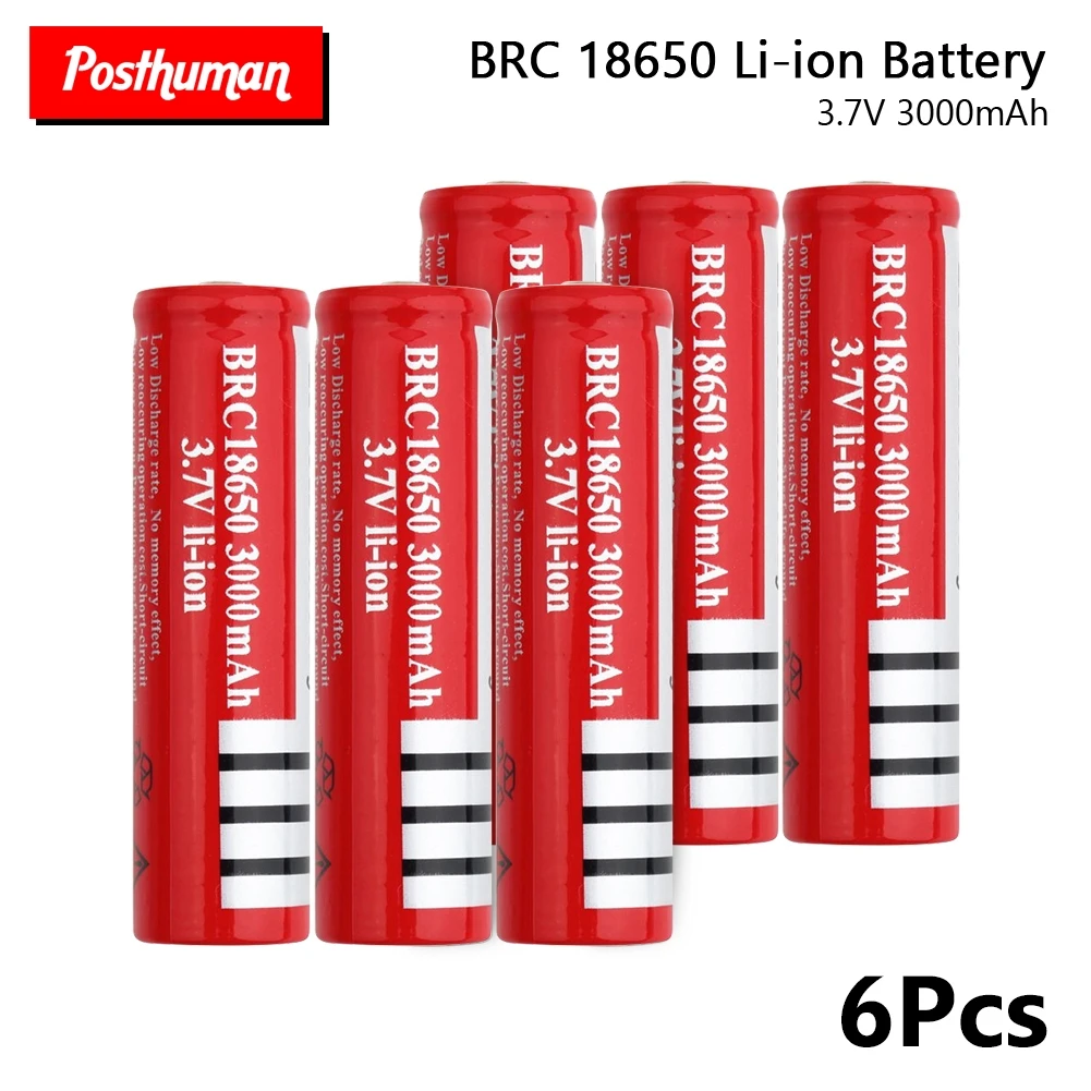 POSTHUMAN 6 шт. 18650 Li-Ion Батарея для Фонарь налобный фонарь BRC 18650 Перезаряжаемые 3,7 V клеток 3000mah литиевые батареи