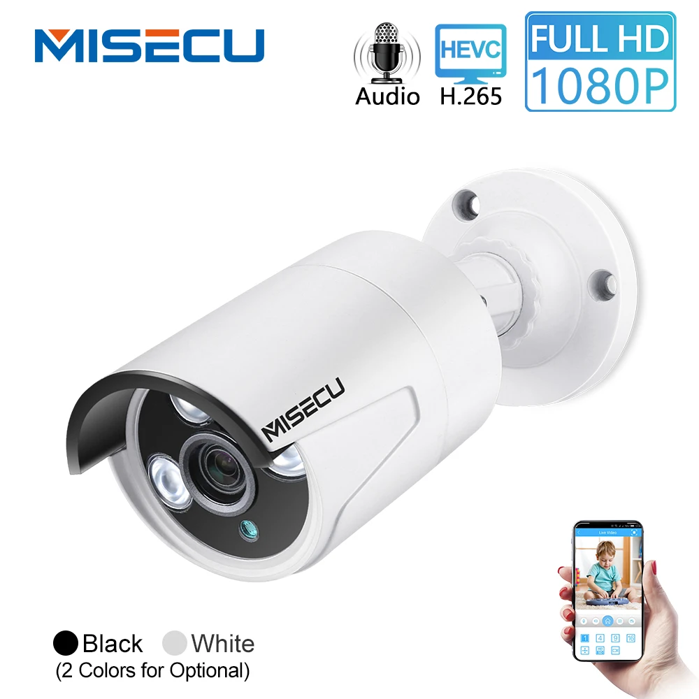 

MISECU H.265 1080P POE IP Camera 2MP Audio Bullet Camera OnviWaterproof IP66 indoor Outdoor home security video surveillance