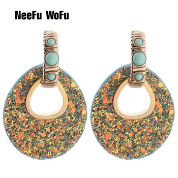 

NeeFu WoFu Flash leather Earrings Big Earrings for Woman Water Drop Earring Large Long Brincos Oorbellen Leopard