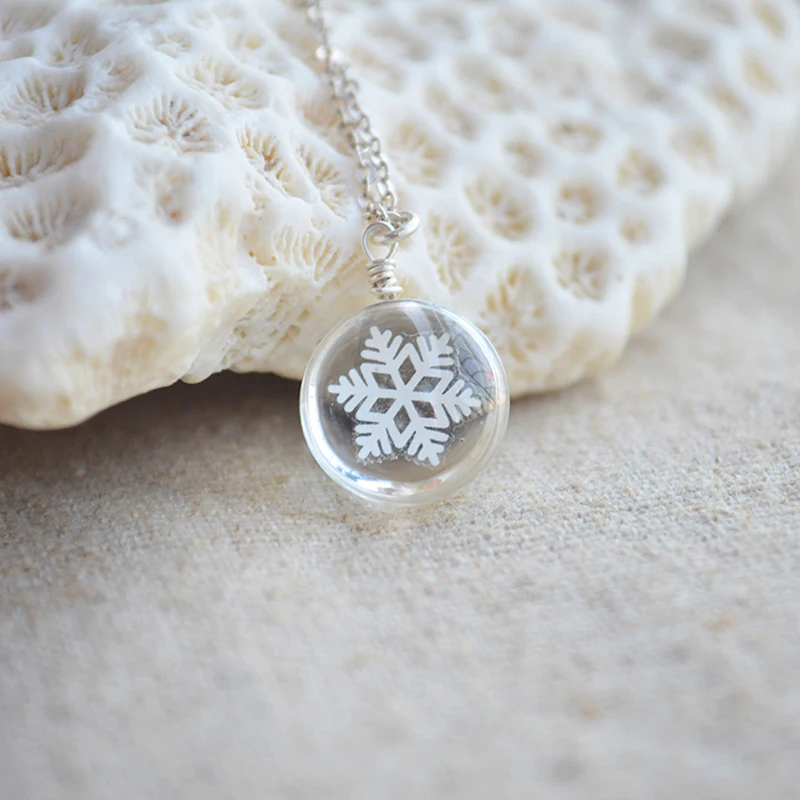 

White Snowflake Winter Transparent Pendant 925 Sterling Silver Chain Necklace Women Choker Boho Fashion Jewelry Bohemian Vintage