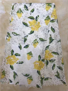 

2018 High Quality African Lace Fabric white yellow French Net Embroidery Lace Fabric For Nigerian Wedding Party Dre