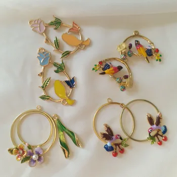 

Fashion drop oil flower birds pendant component for necklace bracelets anklets DIY earrings findings accessories