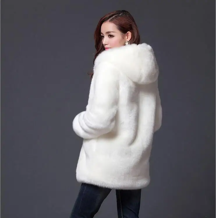 Пальто из искусственного меха с капюшоном женские зимние куртки S-3XL Плюс Размер мех норки пальто из искусственного меха Casaco De Pele BF314