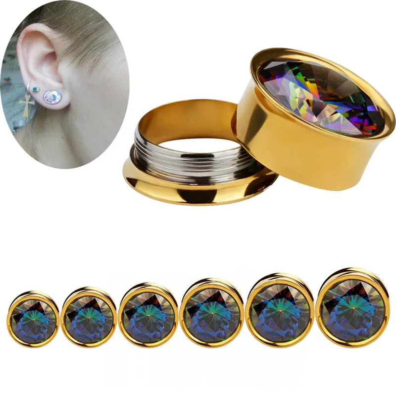 1 шт. AB Gem Titanium IP винт подходит для туннелей кубический циркон ушной пробки