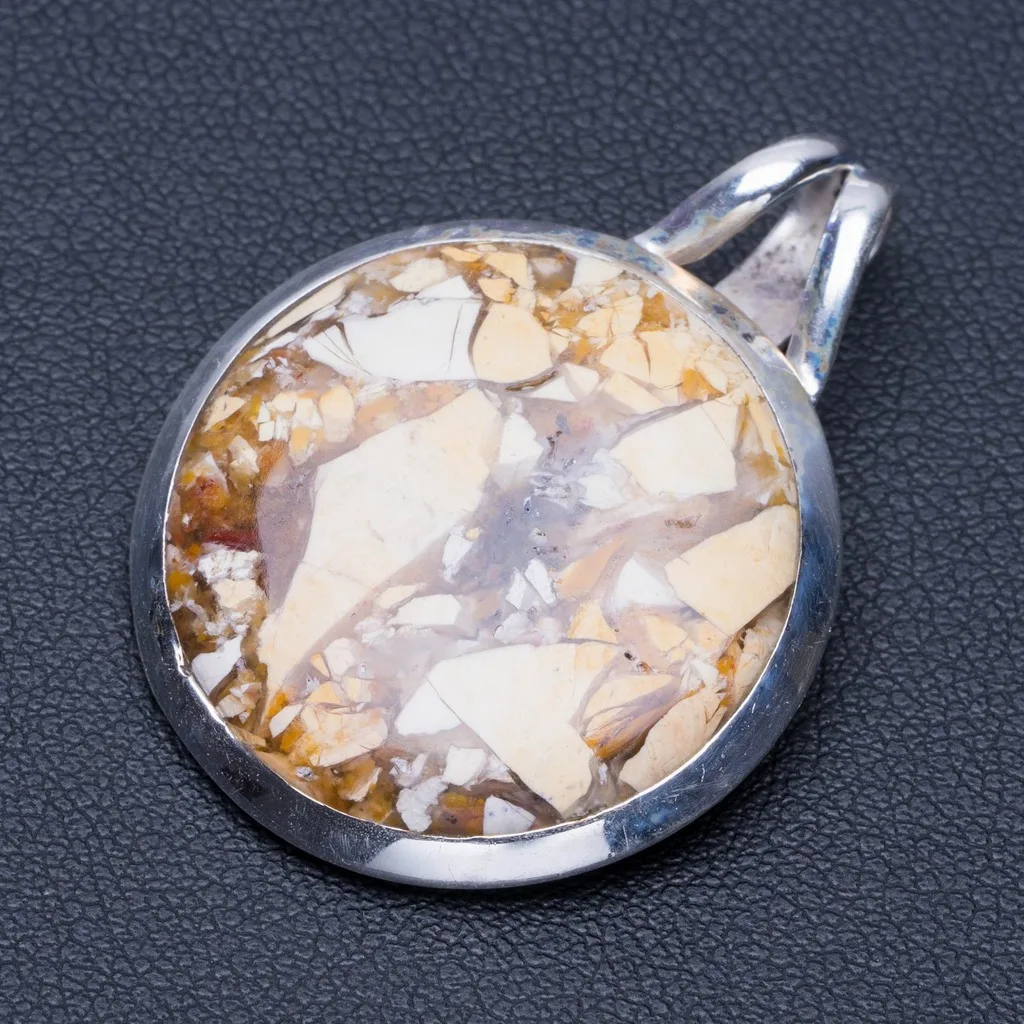 

Natural Brecciated Mookaite Punk Style 925 Sterling Silver Pendant 1 1/2" Q0839