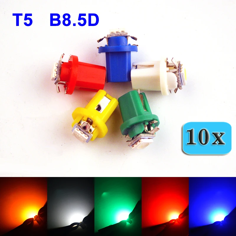Flytop 10 шт. T5 B8.5D 5050 1 SMD Светодиодная автомобильная лампа 12 В 5 цветов