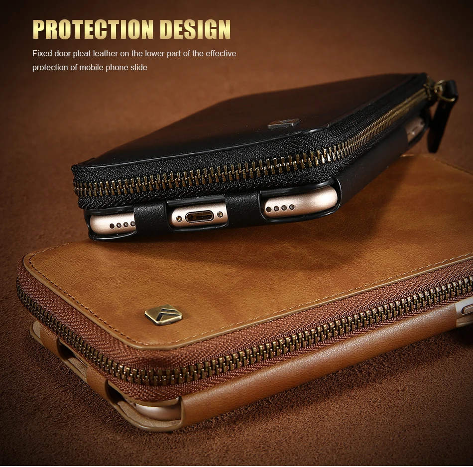 PU Wallet Case For iPhone 6 6S 7 Plus Leather Cover Zipper Handbag (9)
