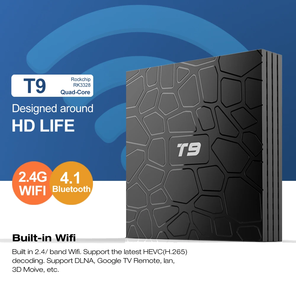 Android 8,1 VONTAR T9 ТВ коробка 4 Гб 64 Гб RK3328 4 ядра USB3.0 H.265 HEVC 1080 p Wi-Fi 5 ГГц BT4.0 Youtube Декодер каналов кабельного телевидения media player