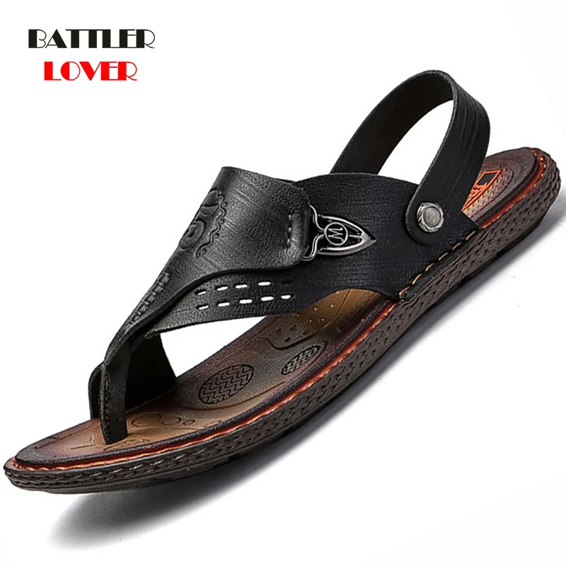 de cuero de vaca genuino para hombre, de moda, zapatos casuales para hombre, zapatillas de playa de masaje clásico| Chancletas| - AliExpress