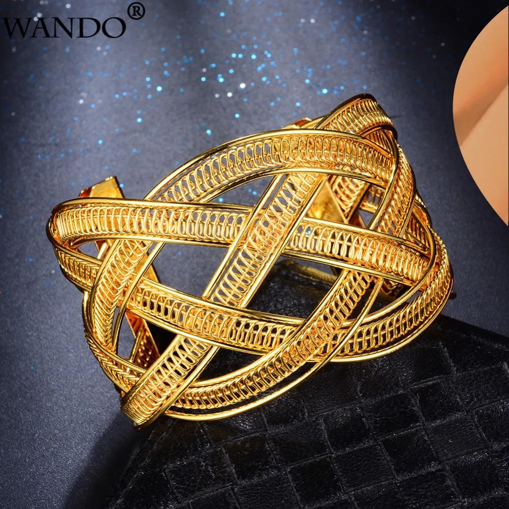 

Wando Newest Gold Colour Hiphop/Rock Bangle for Women Wave Rattan Twisted Hollow Ramadan Bracelet Dubai Jewelry 4.3cm Width b2-4