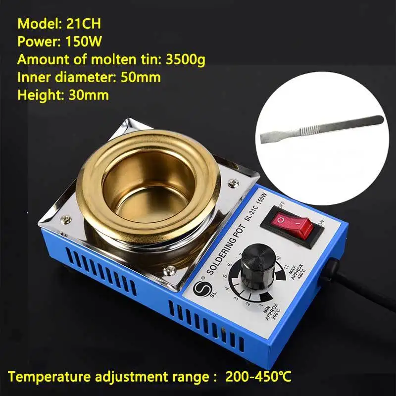 Lead-free adjustable temperature melting tin furnace 100-300W titanium alloy bench soldering pot dip soldering machine inverter arc welder