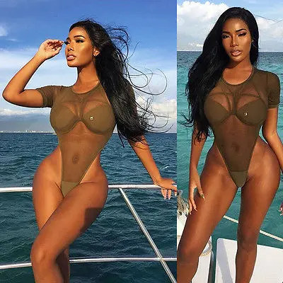 

Women One-Piece Swimsuit Summer Solid Perspective Beachwear Swimwear Push Up Monokini Bikini Bathing Suit