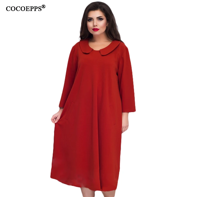 COCOEPPS 5XL 6XL повседневные зеленые платья женские элегантные свободные офисные 2019