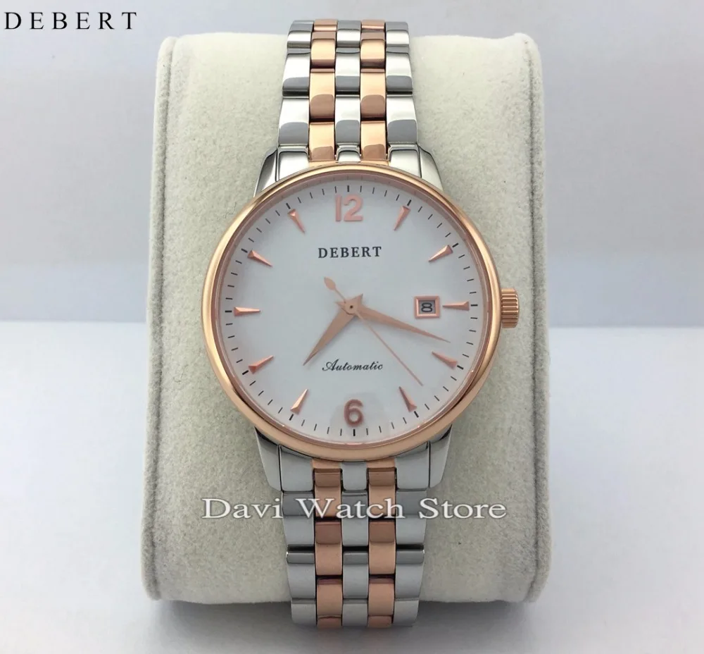 

40mm Debert Date Sapphire Glass White Dial Stainless Steel Case Band Automatic Men's Watch