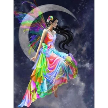 

New Needlework Diamond Painting Diamond Embroidery Home Decoration Diamond Butterfly Fairy On Moon Mosaic cross stitch KBL