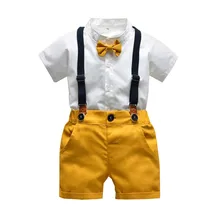 ISHOWTIENDA для маленьких мальчиков джентльмен короткий рукав галстук-бабочка футболка Топы+ однотонные шорты комбинезон на бретелях комплекты одежды
