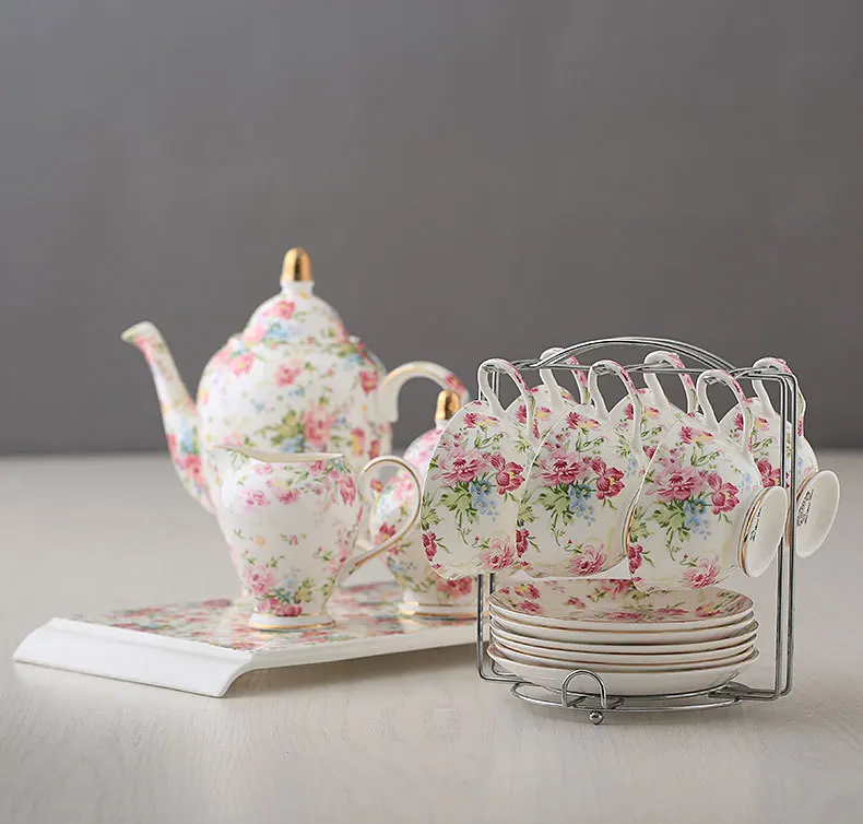 

Coffee Cups European Style Bone Porcelain Coffee Set Set Individual Ceramic Tea Set Whole Flower Tea Cups Free Shipping