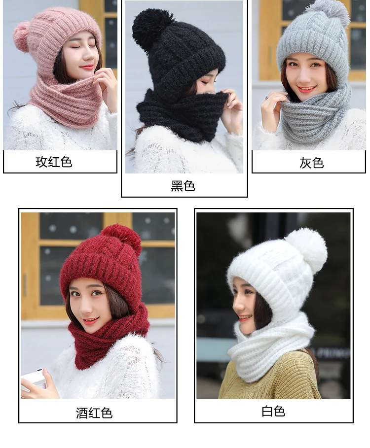 Вязаный шарф с капюшоном бесконечный для женщин зимняя теплая вязаная шапка однотонные модные милые женские шарфы шапка толстый теплый шарф-снуд 2/комплект